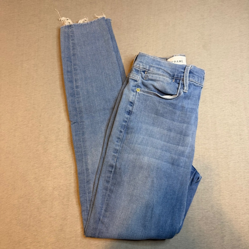 FRAME Le High Skinny Jeans Europa Light Wash Raw Hem Womens 27